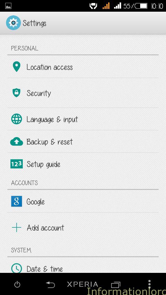 Android lollipop Personal settings for Xperia C