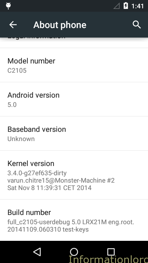 Xperia L Android Lollipop ROM About Phone