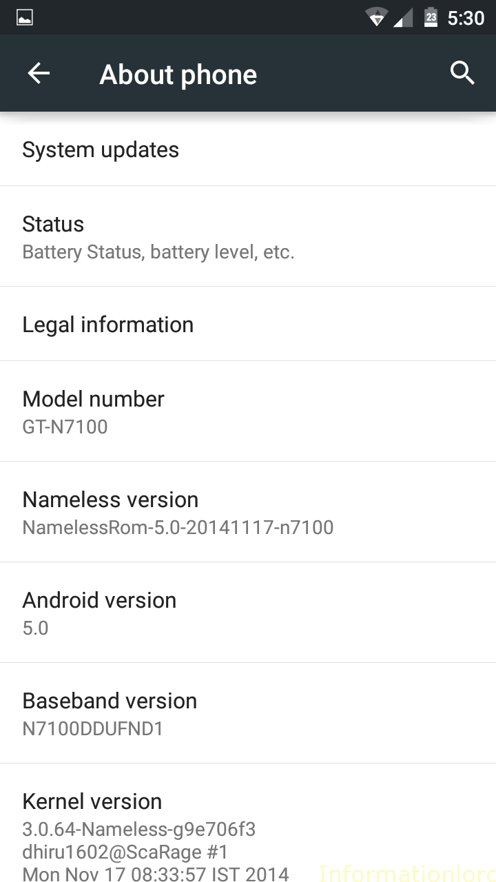 About Phone Android Lollipop Note 2