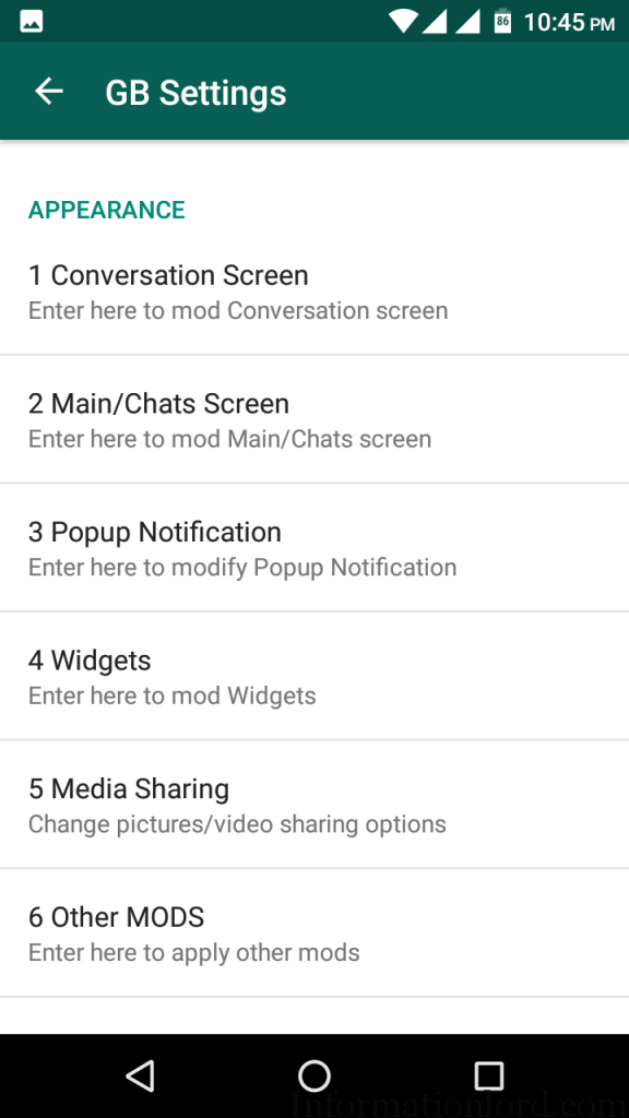 GbWhatsapp mods to change conversation screen templates