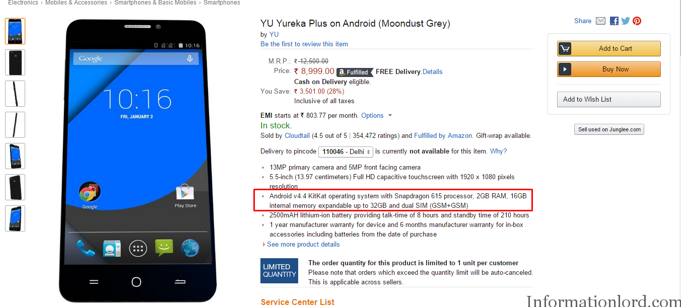Buy Now Online Yu Yureka Plus without Registration