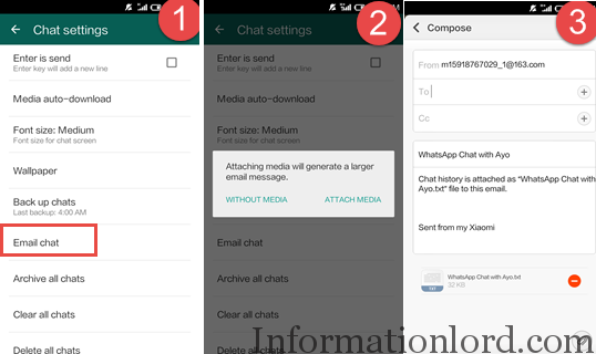 Send Whatsapp chat via email as backup