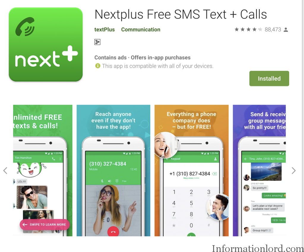 whatsapp verification text message free using nextplus app