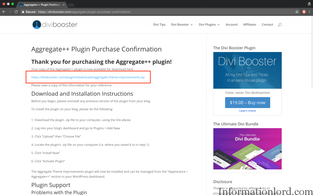 Purchase confirmation page Divi Booster Free (1)