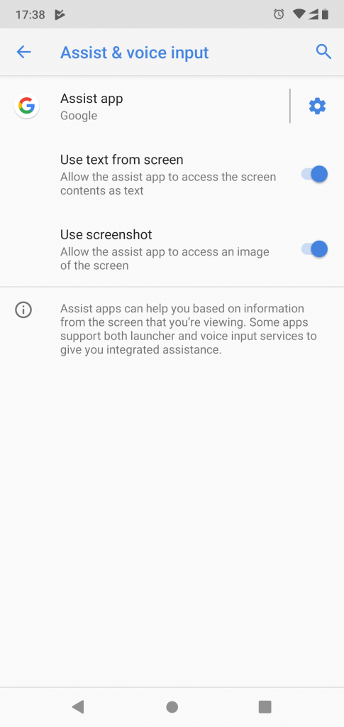 Enable Use Screenshot Option in OK Google using Settings app