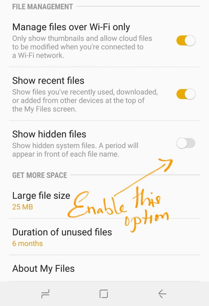 First Enable Show Hidden Files in File Manager Option to Save WhatsApp Status